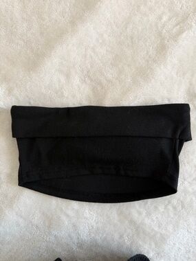 SHEIN Black Ribbed Fold-Over Tube Crop Top